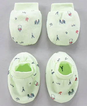 Simply Cotton Mittens And Booties Printed - Green