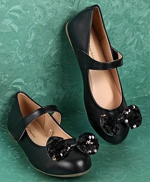 Pine Kids Bellies With Velcro Closure & Bow Applique - Black