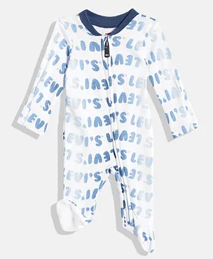 Levi's Full Sleeves Logo Printed Coverall Footed Romper - White