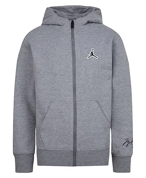 Jordan Full Sleeves Athlete Placement Embroidered Fleece Hoodie - Grey