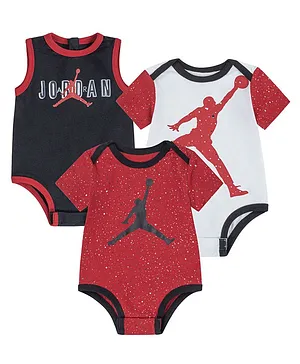 Jordan Pack Of 3 Sleeveless & Half Sleeves Jumpman & Speckled Printed Onesies - Black Red & White