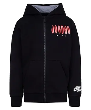 Jordan Full Sleeves Front Zipped Hooded Jacket - Black