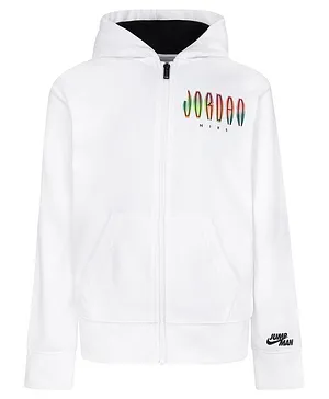 Jordan Full Sleeves Logo Print Hooded Jacket - White
