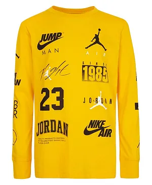 Jordan Full Sleeves All Over Brand Logo Print Tee - Yellow