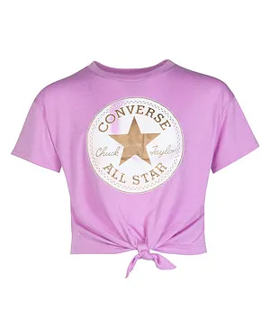 Converse Half Sleeves Star Print Front Tie Tee - Pink