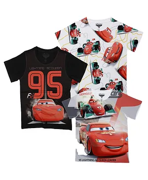 Disney By Wear Your Mind Pack Of 3 Half Sleeves Cars Printed Tees - Black White & Red