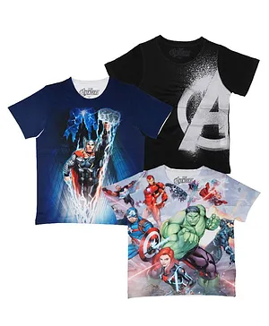Marvel By Wear Your Mind Pack Of 3 Half Sleeves Marvel Avengers Printed Tees - Black Blue & White