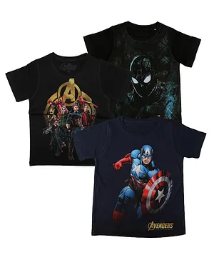 Marvel By Wear Your Mind Pack Of 3 Half Sleeves Marvel Avengers venom & Captain America Printed Tees - Black & Navy Blue