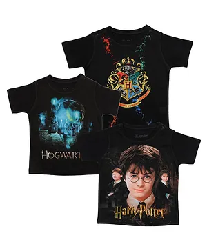 Harry Potter By Wear Your Mind Pack Of 3 Half Sleeves Character Printed Tees - Black