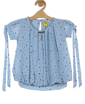 Lil Lollipop Short Sleeves Polka Dots Printed Pleated Top -  Blue