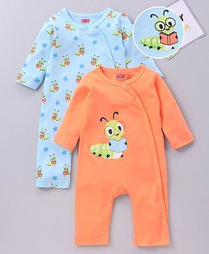 Babyhug 100% Cotton Full Sleeves Rompers Bee Printed Pack of 2 - Multicolour