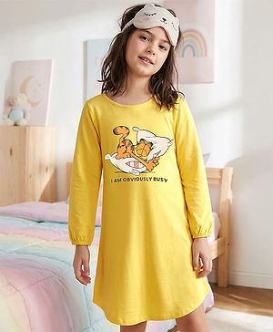 Pine Kids Full Sleeves Bio-Washed Night Gown Garfield Collection - Gold