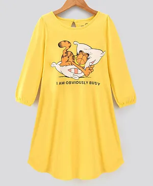 Pine Kids Full Sleeves Bio-Washed Night Gown Garfield Collection - Gold