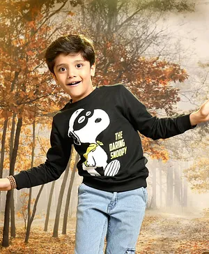 Pine Kids Full Sleeves Biowash Sweatshirt Snoopy Print - Jet Black