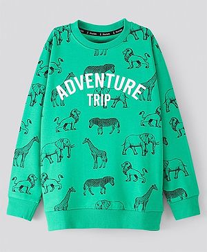 Pine Kids Full Sleeves Biowash Sweatshirt Animals Print - Green