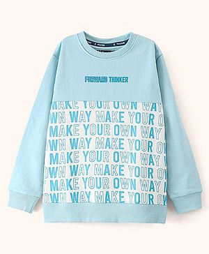Pine Kids Full Sleeves Biowash Sweatshirt Text Print - Aqua