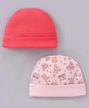 Ben Benny Solid & Printed Baby Caps Pack Of 2 Pink - Diameter 8.5 cm