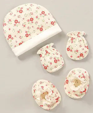 Ben Benny Cotton Knit Caps Mittens and Booties Flower Print Multicolour - Diameter 8.5 cm