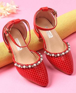 Cute Walk by Babyhug Bellies With Buckle Closure Pearl & Stud Embellishments- Red