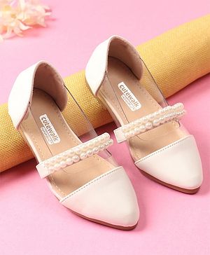 Cute Walk by Babyhug Slip on Pearl Studded Bellies - White