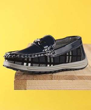 Cute Walk by Babyhug Slip On Checks Formal Shoes with Chain Link - Dark Blue