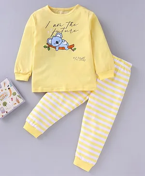 Babyoye 100% Cotton With Anti-Bacterial Finish Full Sleeves Night Suit Koala Print - Yellow