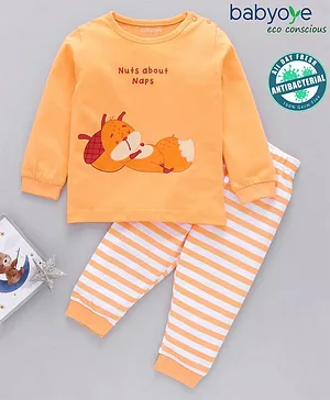 Babyoye Eco-Conscious 100% Cotton With Eco Jiva Finish Full Sleeves Night Suit Squirrel Print - Orange