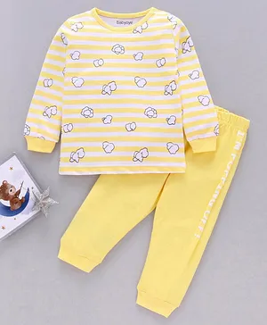 Babyoye 100% Cotton With Anti-Bacterial Finish Full Sleeves Night Suit Striped - Yellow