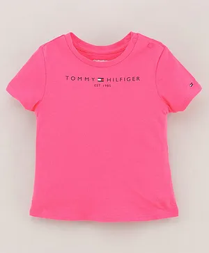 Tommy Hilfiger Half Sleeves Slim Fit Top Logo Print - Pink