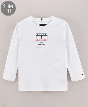 Tommy Hilfiger Full Sleeves Cotton Slim Fit T-Shirt Placement Print- White