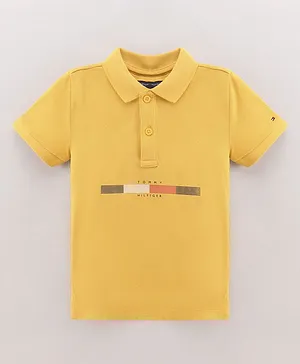Tommy Hilfiger Cotton Knit Half Sleeves Slim Fit T-Shirt Stripes Print- Yellow