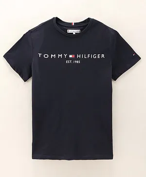 Tommy Hilfiger Cotton Half Sleeves Slim Fit T-Shirt Logo Print - Blue
