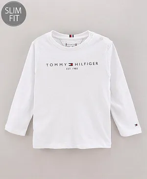 Tommy Hilfiger Full Sleeves Slim Fit T-Shirts Logo Print - White