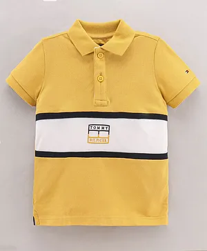 Tommy Hilfiger Half Sleeves Color Block Polo Slim Fit T-Shirt Logo Print - Yellow
