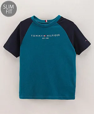 Tommy Hilfiger Cotton Knit Full Sleeves Slim Fit T-Shirts Text Printed - Blue