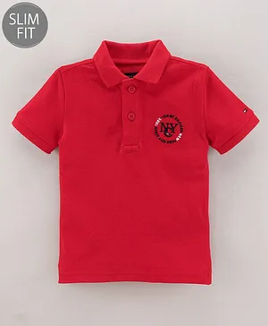 Tommy Hilfiger Half Sleeves Slim Fit T-Shirt Logo Print - Red