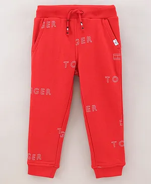 Tommy Hilfiger Full Length Track Pant Text Print - Red