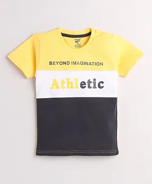TOONYPORT Half Sleeves Athletic Beyond Imagination Printed Color Blocked Tee - Yellow