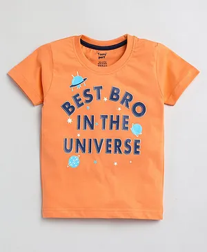 TOONYPORT Half Sleeves Best Bro In The Universe Printed Tee - Orange