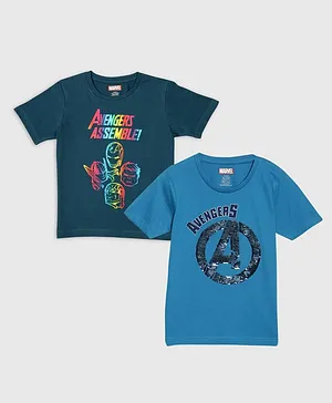 Nap Chief Pack Of 2 Half Sleeves Sequins Detail Avengers Featured T Shirts - Teal Blue