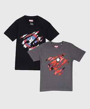 Nap Chief Pack Of 2 Half Sleeves Captain America And Iron Man Featured T Shirts - Dark Grey Navy Blue