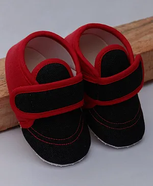 Daizy Velcro Closure Booties - Red & Black