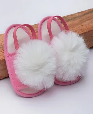 Daizy Fur Flower Detailed Booties - Baby Pink