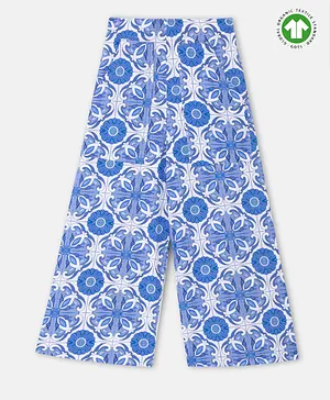 Theoni Portuguese Style Floral Motif Printed Pants - Blue & White