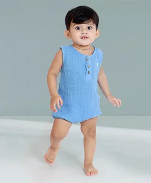 Theoni Sleeveless Crush Pleated Muslin Onesie - Blue