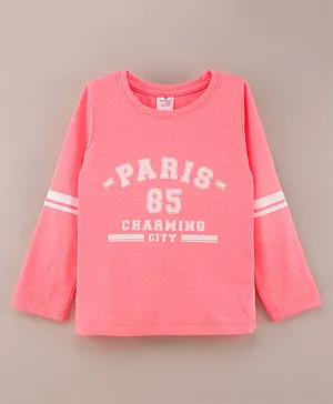 Smarty Girls Cotton Full Sleeves Paris Print  - Neon Peach
