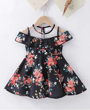 Kookie Kids Sleeveless Floral Printed Party Frock - Multicolour