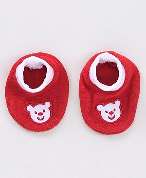 Babyhug 100% Cotton Booties Bear Embroidered - Red