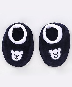 Babyhug 100% Cotton Booties Bear Embroidered - Navy
