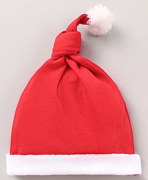 Babyhug 100% Cotton Christmas Cap Solid Red - Diameter 36 cm